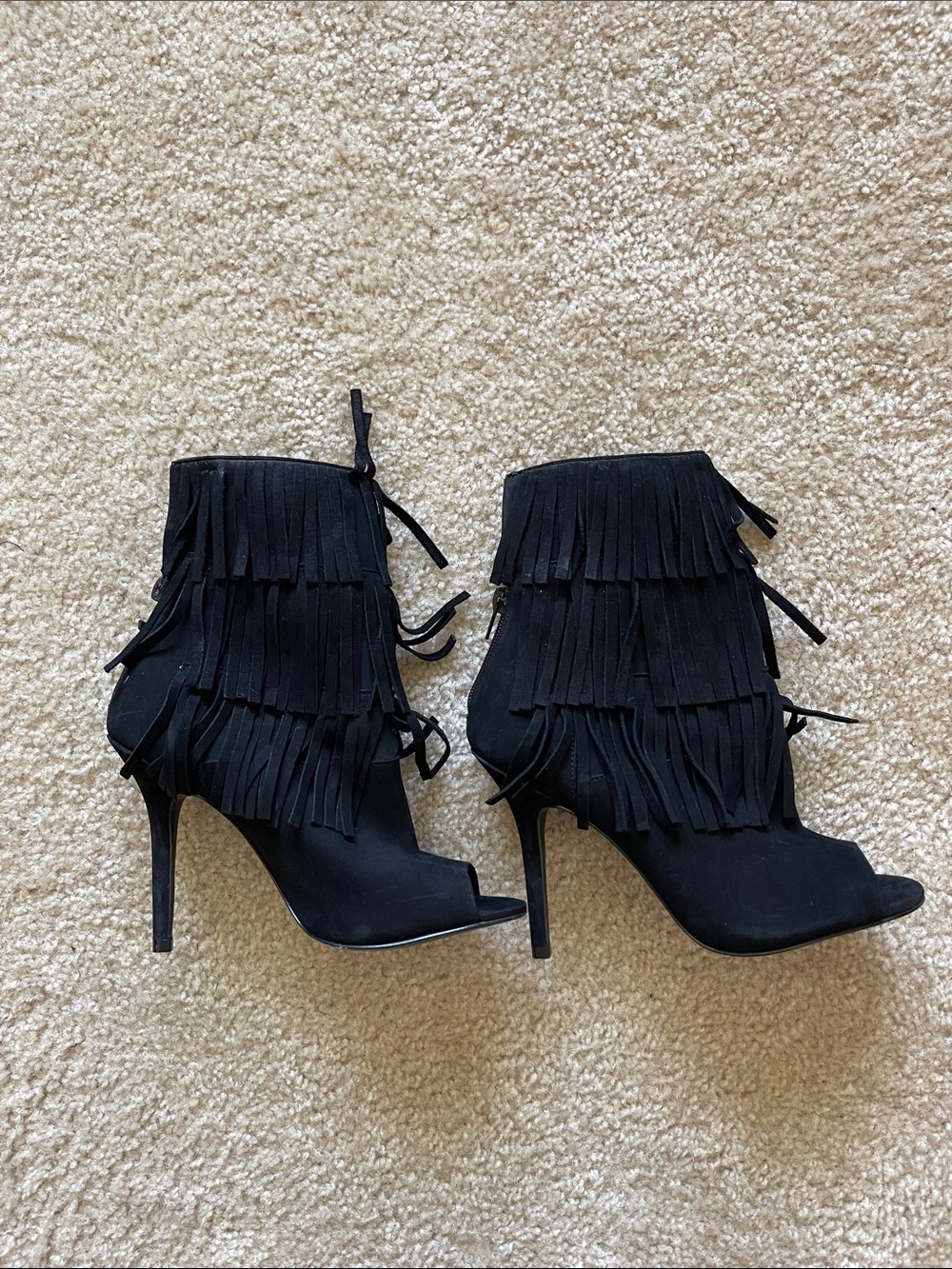 NEW! Aldo Black Suede Fringe Open-Toe Stiletto Ankle Boots